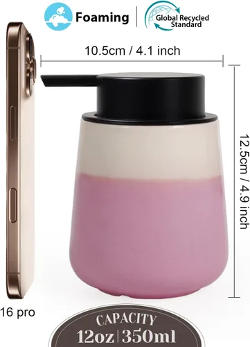 Vista 2 de INGOFIN Dispensador de Jabón de Cerámica Espumoso - Dispensador de Jabón de Mano de 12oz de Espuma para Baño, Dispensador de Platos Moderno
