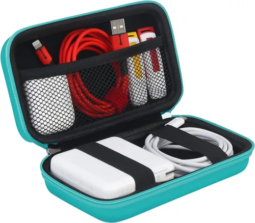 Vista 8 de BOVKE Bolsa organizadora de cables de viaje, estuche de accesorios electrónicos portátil para unidad flash USB, adaptador, cable de carga, cargador
