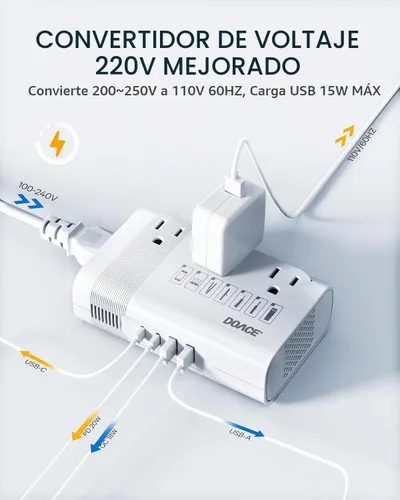Vista 4 de DOACE Convertidor de voltaje de EE. UU. a Europa para alisador de cabello Blanco