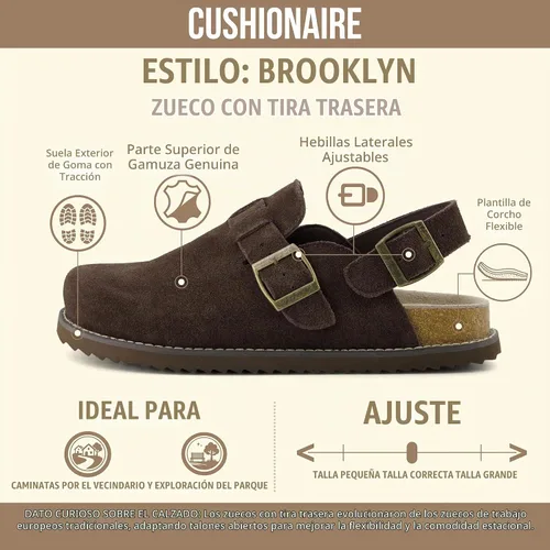 Vista 4 de CUSHIONAIRE Brooklyn - Zuecos de gamuza auténtica con hebilla para mujer Gamuza auténtica de chocolate