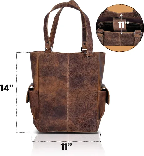 Vista 2 de KomalC Bolso de mano de cuero genuino suave Chicago Buff, elegante bolsa de hombro para comprador