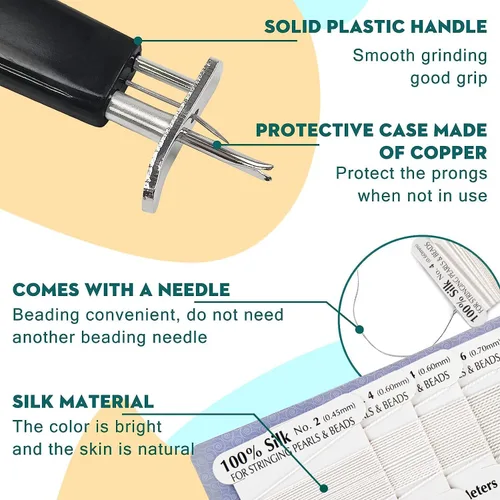 Vista 4 de INDIVSHOW Kit de herramientas para anudar cuentas con 5 tarjetas, hilo de cordón de cuentas de seda 100% natural para hacer joyas de perlas