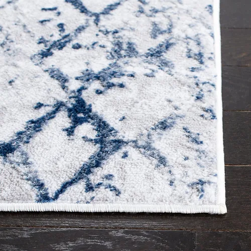 Vista 4 de SAFAVIEH Amelia Collection - Alfombra decorativa de 2 pies 2 pulgadas x 4 pies, gris y azul marino, diseño moderno enrejado envejecido, no desprende