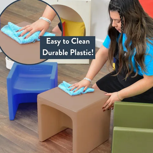 Vista 4 de Children's Factory Silla cúbica 3 en 1 para niños, muebles de aula de asientos flexibles, paquete de 1, almendra Polyethylene Toddler Outdoor