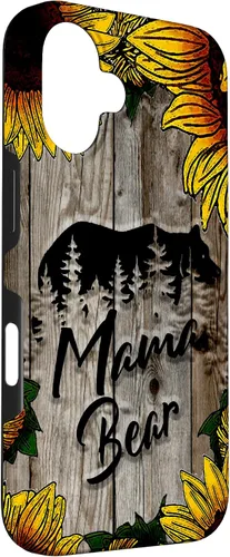 Vista 3 de Funda de regalo para el día de la madre con diseño de girasol de madera rústica para iPhone 16 Mama Bear