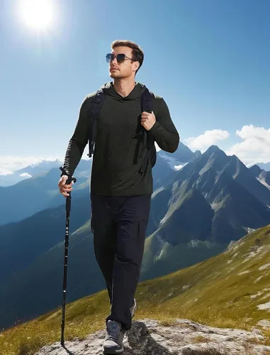 Vista 5 de PINSPARK Sudaderas ligeras con capucha tipo pullover para hombres, manga larga, sudadera con capucha para golf, gimnasio, entrenamiento, sudadera