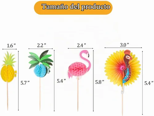 Vista 2 de 200 palillos de cóctel de 4.7 pulgadas de palitos de frutas hawaianas con temática tropical, palitos de bambú con forma de flamenco y piña, palitos