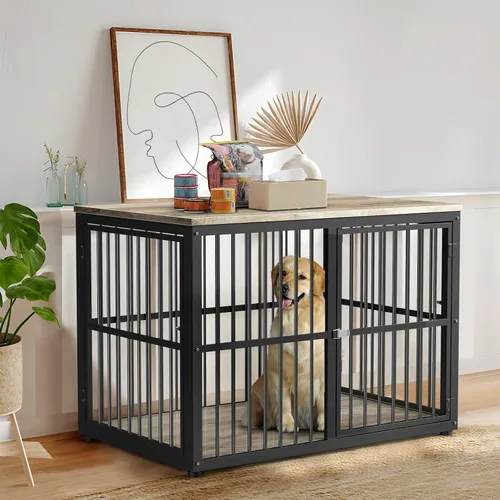 Vista 11 de Lyromix Mueble de jaula para perros de 27 pulgadas con 3 puertas, mesa auxiliar de madera resistente para perros pequeños, múltiples unidades se