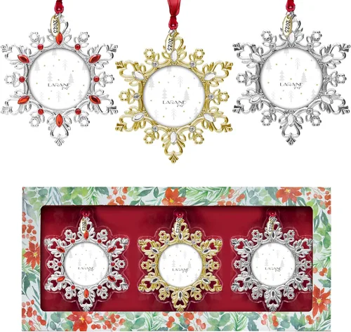 Vista 8 de Adornos de árbol de Navidad Laraine – Juego de 3 piezas colgantes decorativos, regalo de recuerdo navideño 2025, colgante con inserto de marco