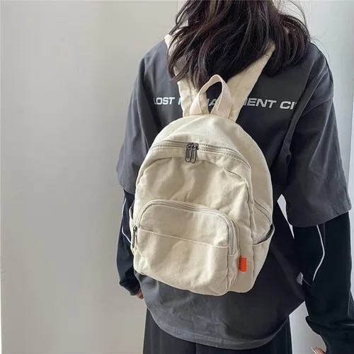 Vista 2 de Mini mochila para mujeres y hombres, pequeña bolsa de lona estética, mochila de trabajo, mochila linda, bolso casual, Blanco, Mochilas Daypack