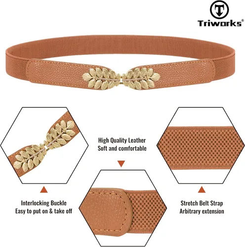 Vista 4 de Paquete de 4 cinturones elásticos ajustados para mujer, cinturón elástico de aleación de hojas para vestidos