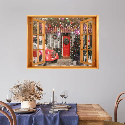 Vista 27 de wall26 Adhesivo de Pared Papá Noel Llevando Regalos Ventana Abierta Mural, No Se Despega y No Se Pega, Papel Tapiz No Tejido Decorativo