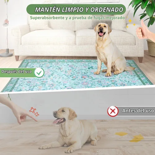 Vista 7 de Almohadillas lavables para orina para perros, paquete de 2 almohadillas reutilizables súper absorbentes para cachorros con patrones de flores Verde