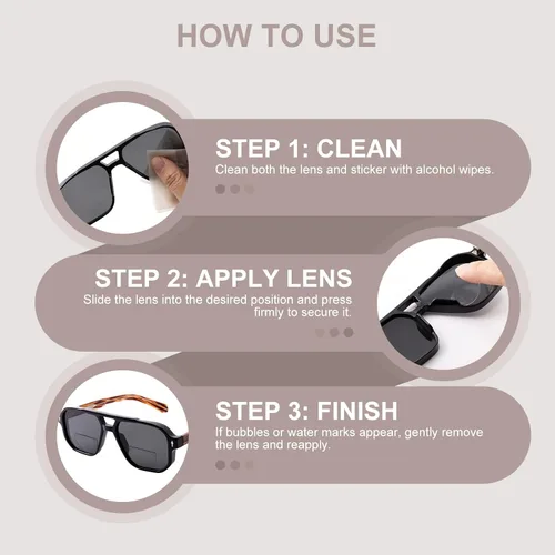 Vista 6 de Stick-on Bifocal Readers for Sunglasses, No Water or Adhesive Needed, Reusable Reading Lenses for Glasses Goggles