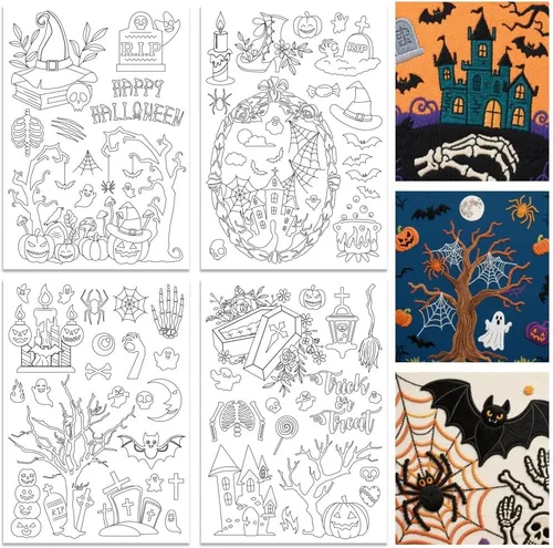 Vista 15 de ORIGACH 4 Hojas Grandes de Estabilizadores de Bordado Solubles en Agua de Otoño, Papel de Bordado de Hojas de Calabaza y Setas para Costura a Mano