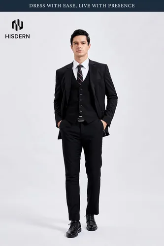 Vista 4 de HISDERN Vest 101 - Chaleco de traje ajustado para hombre con 3 bolsillos para negocios, formal, boda, baile de graduación y esmoquin casual