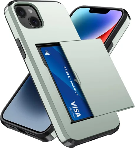 Vista 64 de Qinmay Funda compatible con iPhone 7 Plus/8 Plus con tarjetero, doble capa a prueba de golpes, funda protectora resistente con ranura oculta Negro