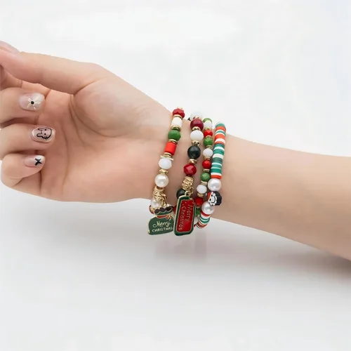 Vista 3 de pVq Pulseras de Navidad para mujer, pulsera elástica con cuentas, pulseras de dijes navideños, regalos de joyería, accesorios para rellenar
