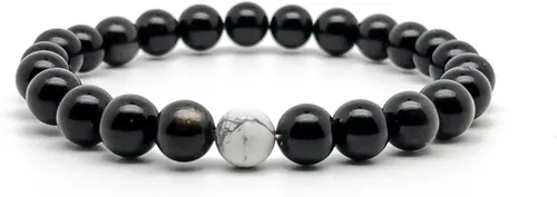 Vista 2 de Pulsera de obsidiana negra, pulsera para hombre, pulsera para mujer, escudos contra la negatividad, pulsera elástica, pulsera curativa, cuentas