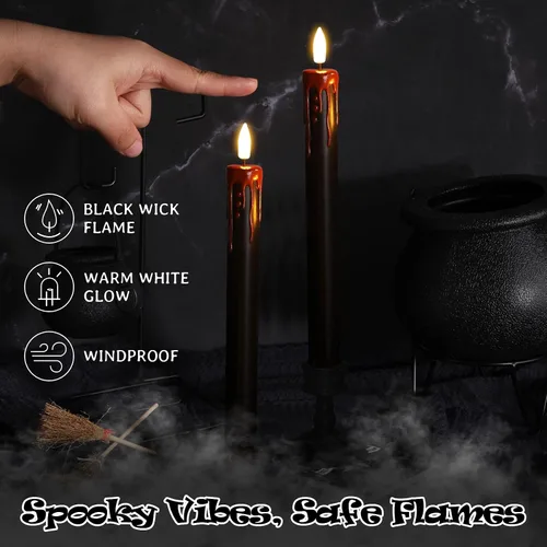 Vista 3 de Eywamage - Velas de mecha sin llama negras con control remoto, velas LED para Halloween a batería, juego de 6