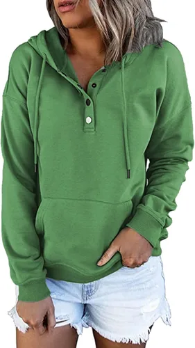 Vista 21 de NEYOUQE Sudaderas de moda para mujer, para otoño e invierno, con botones de un cuarto, sudaderas casuales de moda con cuello redondo