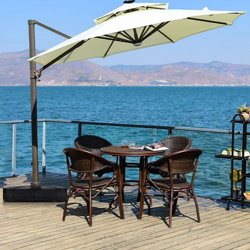 Vista 3 de Tangkula Base de sombrilla de patio con ruedas, peso relleno de arena húmeda de 260 libras, placa base cuadrada resistente para sombrilla con barra