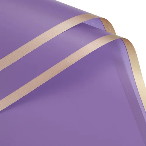 Vista 15 de MECCANIXITY 10 piezas de papel de regalo de flores con borde dorado, morado, 22.8 x 22.8 pulgadas, impermeable, para suministros de ramo de Púrpura