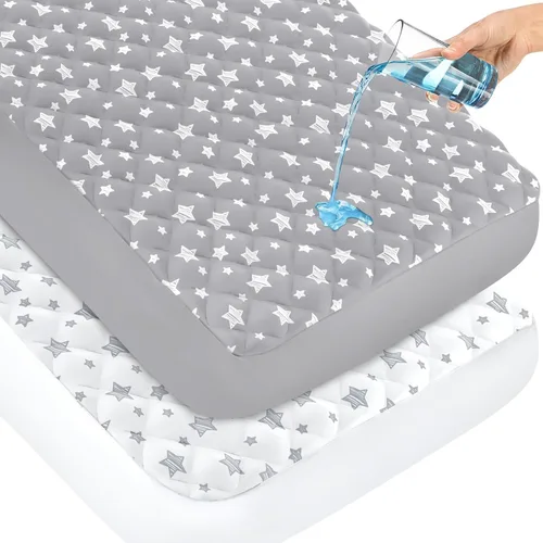 Vista 7 de Protector de colchón impermeable para cuna, paquete de 2 Estrella gris y azul marino