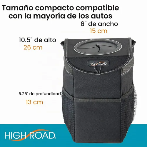 Vista 6 de High Road StashAway - Bote de basura resistente de servicio pesado para automóvil con tapa de goma, 3 bolsillos de almacenamiento y paneles Negro