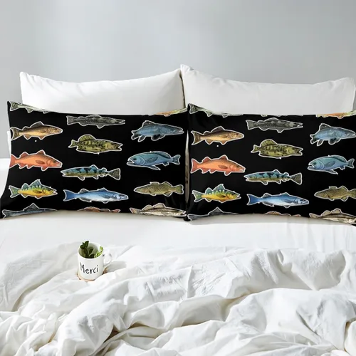 Vista 7 de Erosebridal Fishing Fitted Sheet Twin for Boys, Big Pike Fish Black Bed Sheets for Rustic Farmhouse Lake House Decor, Fishing Bedding Set Marine