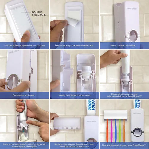 Vista 4 de Allstar Innovations - Presione 2 pasta - Dispensador automático de pasta de dientes manos libres y soporte para cepillos de dientes