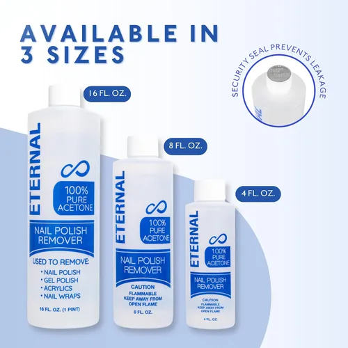 Vista 6 de Eternal - Acetona pura al 100% – Removedor de esmalte de uñas rápido y profesional, ultra potente, para uñas naturales, gel, acrílico, laca