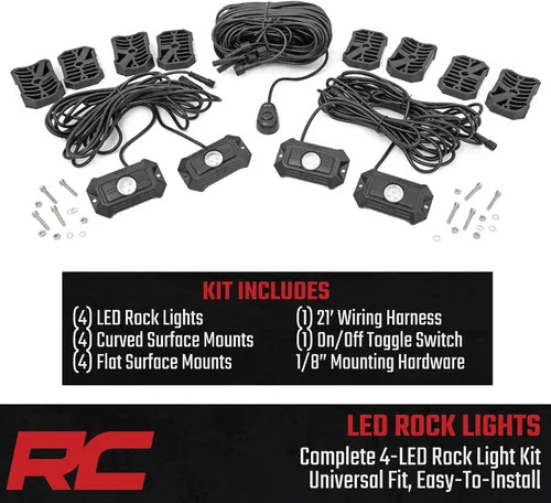 Vista 5 de Rough Country Cápsulas de Luz LED Deluxe para Rocas con Kit de Montaje 4 Cápsulas - 70980, Blanco