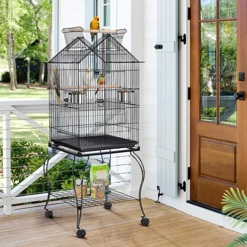 Vista 2 de Yaheetech - Jaula de pájaros de 57 pulgadas con parte superior abierta y ruedas para loros de tamaño mediano, cacatúas, caique, cotorras, cuello