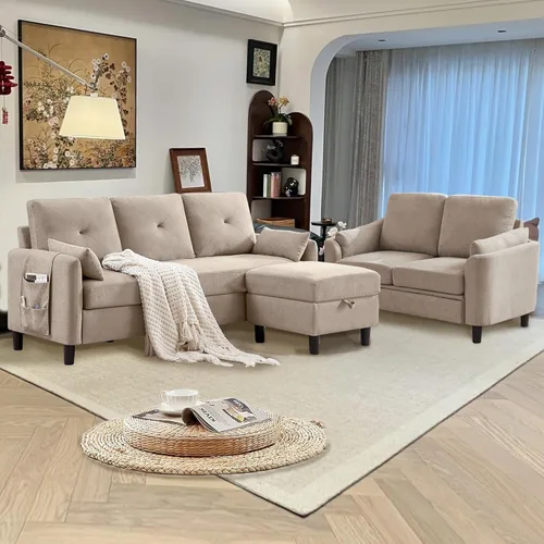 Vista 6 de Juego de sofá modular convertible, sofá en forma de L de 77 pulgadas con otomana y sofá biplaza de 48 pulgadas, sofás modernos para sala de estar
