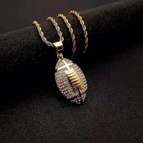 Vista 3 de Colgante helado de fútbol americano, collar de antletas, hip hop, cadena helada, colgante deportivo, rap, punk, rock, discoteca, diamante, joyería
