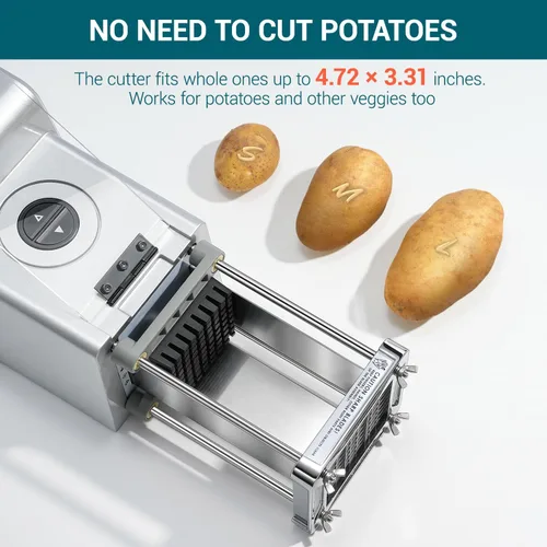 Vista 4 de Sopito Cortador de Papas Fritas Eléctrico Cortador de Papas de Acero Inoxidable con Cuchillas de 1/2 y 3/8 Pulgadas para Papas, Zanahorias, Pepinos