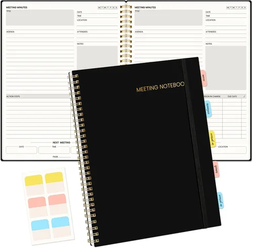 Vista 15 de SUNEE Cuaderno de reuniones para el trabajo con pestañas adhesivas, 160 páginas, planificador de proyectos de tamaño B5, cuaderno organizador