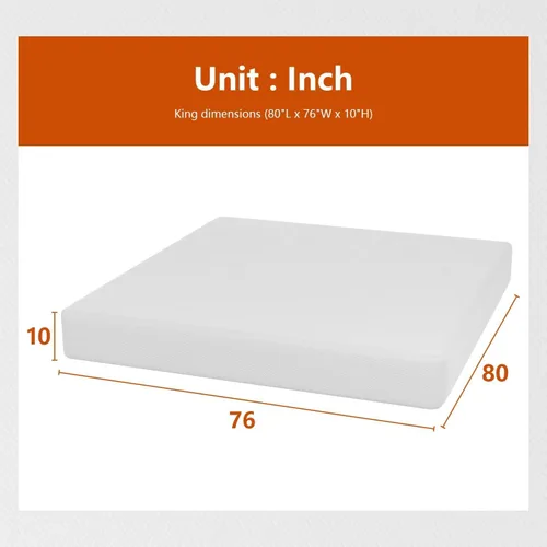 Vista 2 de PayLessHere Colchón King de 10 pulgadas Colchón de espuma viscoelástica con gel de firmeza media Blanco con funda con cremallera lavable