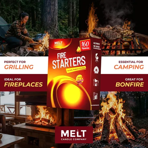 Vista 3 de Melt Candle Company - Iniciadores de fuego cuadrados, 160 piezas - Kit de iniciadores de fuego para fogatas, parrilla, hoguera al aire libre, hogar
