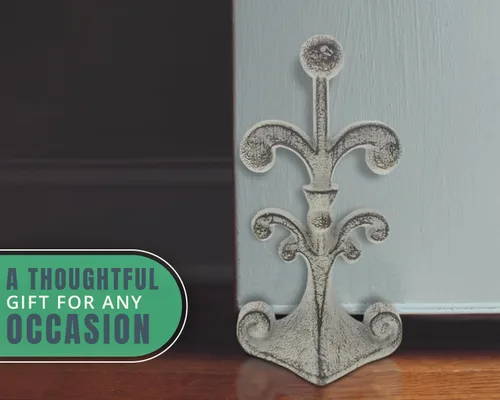 Vista 6 de Comfify - Tope para puerta de hierro fundido, diseño de flor de lis - metal, resistente, rústico, clásico, reciclado, idea de regalo decorativo
