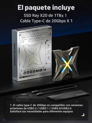 Vista 6 de MOVE SPEED Magnético 1TB SSD Externo Portátil - 2000MB/s USB-C 3.2x2, Unidad Portátil Compatible con PS5/PC/Smartphone, Almacenamiento Compacto