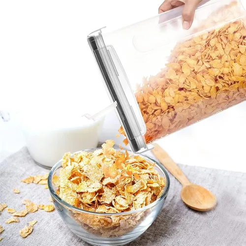 Vista 7 de Dispensador de cereales, dispensador de arroz, 4 unidades, recipientes herméticos para almacenamiento de arroz, dispensador de cereales para harina
