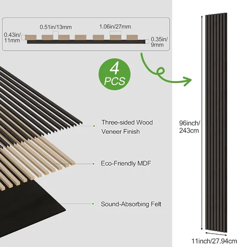 Vista 34 de Paquete de 2 paneles de madera para pared, paneles acústicos de listones de madera de 48 x 24 pulgadas, paneles acústicos para decoración de paredes
