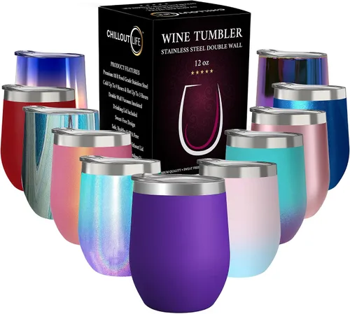 Vista 33 de CHILLOUT LIFE - Vaso de acero inoxidable de 12 onzas con tapa y caja de regalo, diseño de viaje con recubrimiento en polvo, aislamiento al vacío