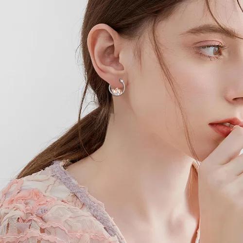Vista 2 de Aretes de plata de ley 925 con diseño de oso, pingüino, ajolote, pulpo, mapache, regalos de Navidad para mujer