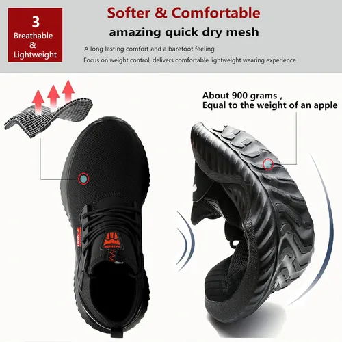 Vista 5 de Zapatos de punta de acero impermeables para hombres y mujeres, zapatos de trabajo ligeros, zapatillas de seguridad cómodas a prueba de pinchazos
