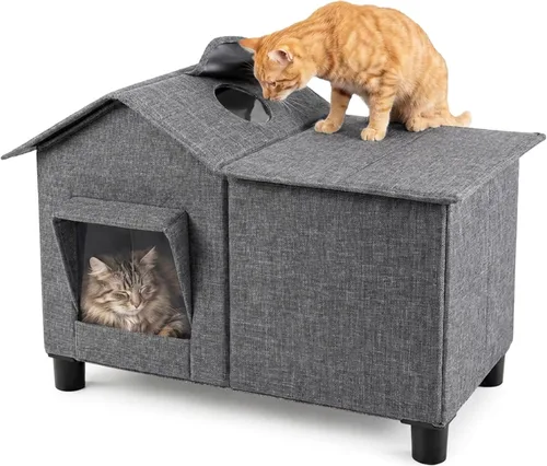 Vista 11 de Love's cabin Outdoor Cat House - Cama elevada resistente a la intemperie Negro