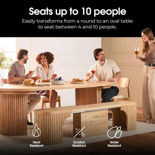 Vista 4 de Transformer Table - Mesa de comedor redonda extensible de madera maciza, mesa de comedor redonda extensible, muebles modernos que ahorran espacio