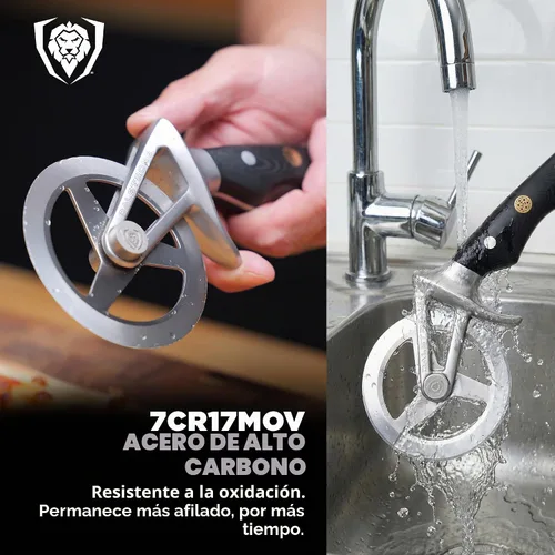 Vista 3 de Dalstrong Orbit Razor - Rueda cortadora de pizza, acero inoxidable #304 de 0.079 in, giratoria de tres radios, mango G-10, para pizza casera, pan